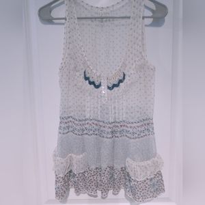 WILLOW & CLAY women's medium BEIGE SHEER FLORAL SEQUIN FLOWY TANK